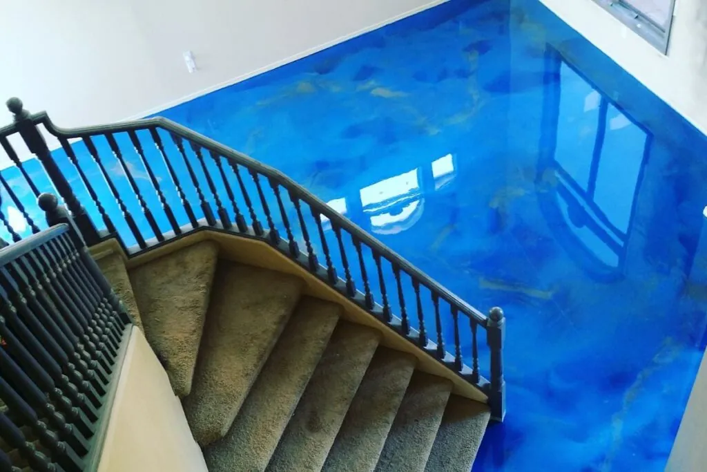 blue color stained concrete floors